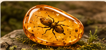 Golden amber with a preserved insect inclusion on moss